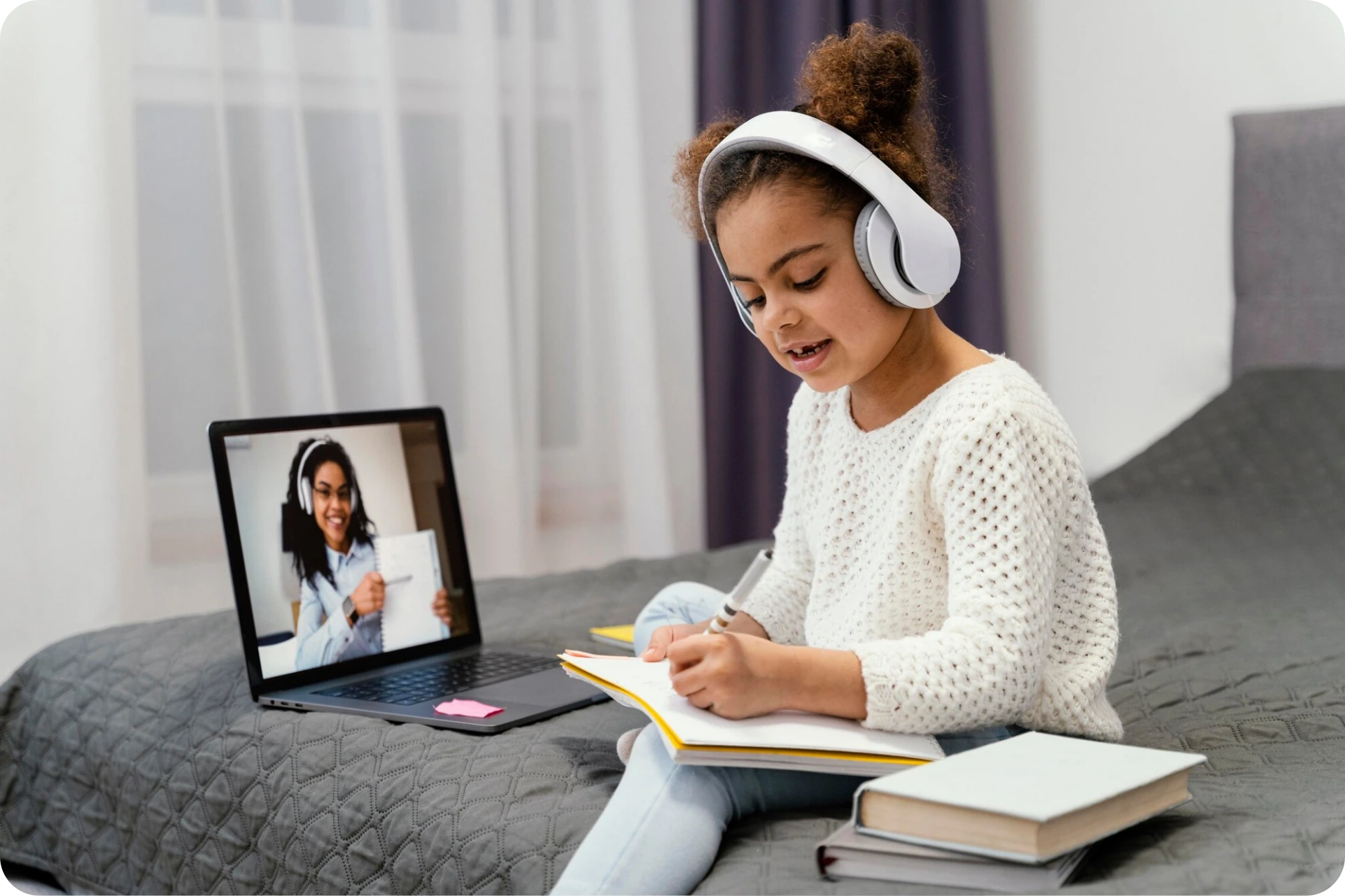 Girl studying online